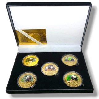5 MONEDAS CONMEMORATIVAS + ESTUCHE PANDAS