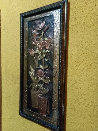 Cuadro Decorativo Flores Metal Dorado