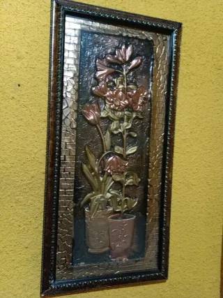 Cuadro Decorativo Flores Metal Dorado