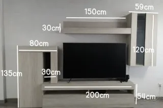 Mueble TV modular madera y cristal