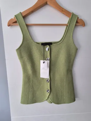 Top Zara verde botones joya talla XS