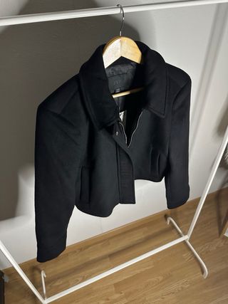 Abrigo Cropped Zara Woman Lana Negro Talla M