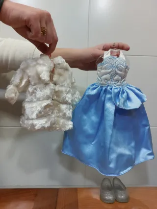 Vestido azul Nancy fiesta con abrigo y zapatos