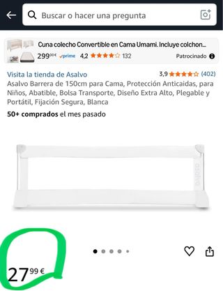 Barrera Cama Asalvo 150cm (Sin bloqueo)