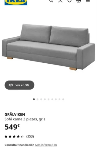 Divano Letto Grigio in Tessuto GRALVIKEN