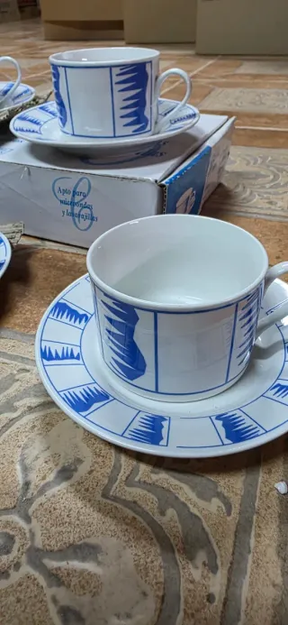 Juego 4 Tazas Café Porcelana Azul/Blanco