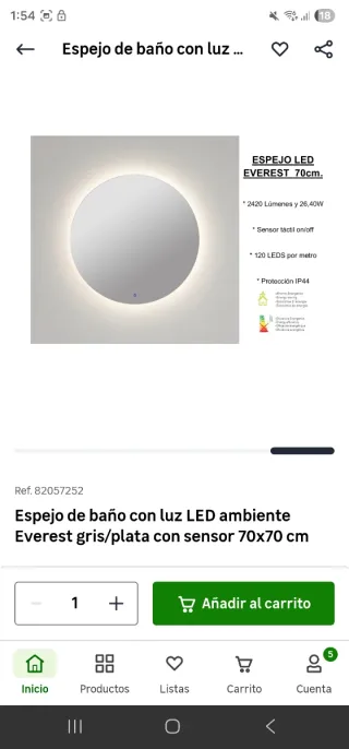 Espejo Redondo Colorban con Luz LED 70cm