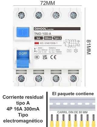 Interruptor Diferencial 4P 16A 300mA Tipo A Nuevo