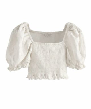 Blusa blanca escote cuadrado manga abullonada
