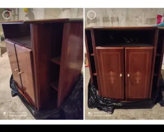 Mesa TV madera barnizada 2 puertas