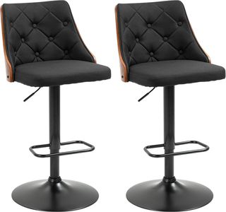 Set di 2 Sgabelli da Bar Girevoli per Cucina e Soggiorno, Sgabelli Moderni con Altezza Regolabile in Tessuto Traspirante, 47.5X50X93.5-116 Cm, Nero e Noce