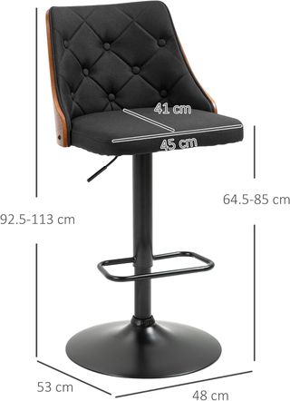 Set di 2 Sgabelli da Bar Girevoli per Cucina e Soggiorno, Sgabelli Moderni con Altezza Regolabile in Tessuto Traspirante, 47.5X50X93.5-116 Cm, Nero e Noce