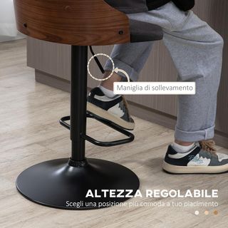 Set di 2 Sgabelli da Bar Girevoli per Cucina e Soggiorno, Sgabelli Moderni con Altezza Regolabile in Tessuto Traspirante, 47.5X50X93.5-116 Cm, Nero e Noce