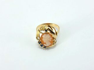 anillo oro 18k con piedra con coral,zafiro