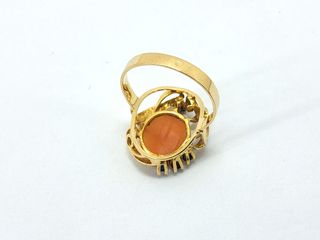 anillo oro 18k con piedra con coral,zafiro