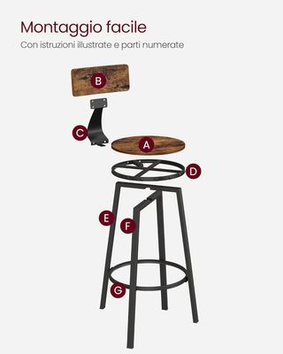 Set di 2 Sgabelli da Bar alti con schienale, Sgabelli da Cucina, Struttura in Acciaio, Altezza Seduta 73,2 Cm, Facili da Montare, Stile Industriale, Marrone Rustico e Nero LBC026B01V1