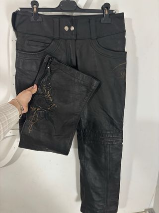 Pantalón moto cuero mujer bordado Held