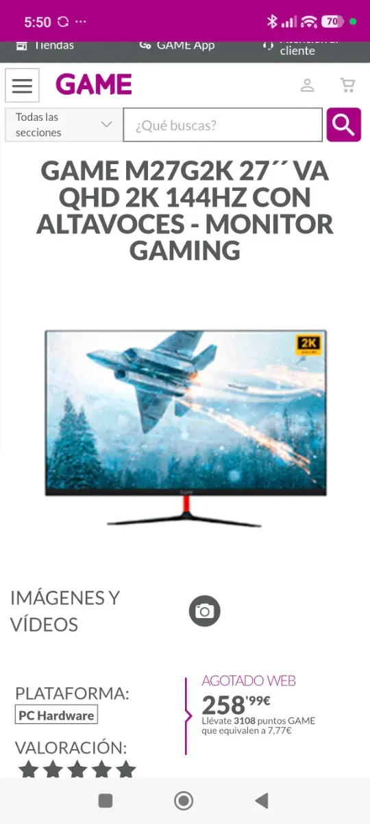 Monitor Gaming GAME 27 QHD 144Hz