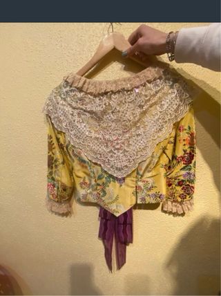 Traje Fallera Mayor Amarillo Encaje Floral