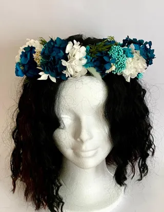 Corona comunión flores preservadas multicolor