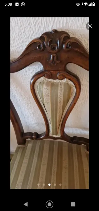 Juego de 3 sillas de madera y tela