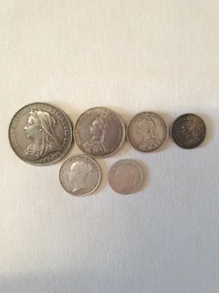 Lotto 6 monete Regina Vittoria Argento