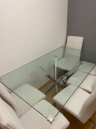 Mesa Comedor Rectangular Cristal Templado y Acero