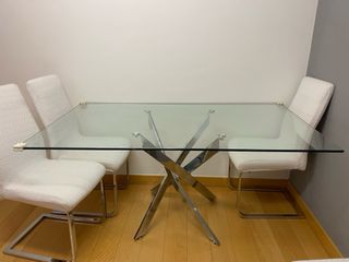 Mesa Comedor Rectangular Cristal Templado y Acero