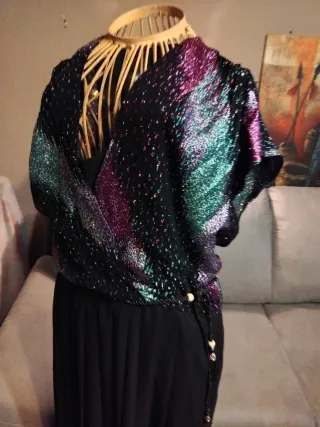 Abito donna vintage elegante nero multicolor