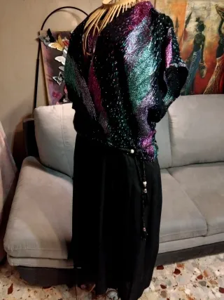 Abito donna vintage elegante nero multicolor