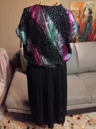 Abito donna vintage elegante nero multicolor