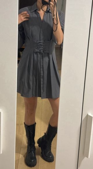 Vestido camisa gris con cordones