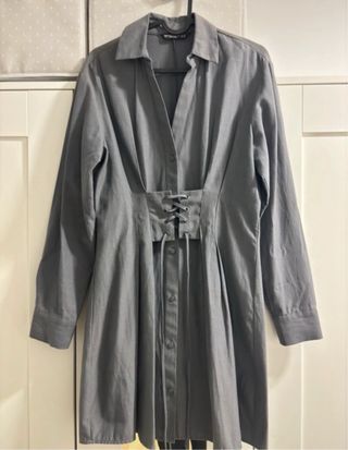 Vestido camisa gris con cordones