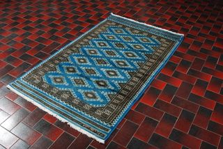 Tappeto Lana Cashmere Azzurro 155x95 Cm