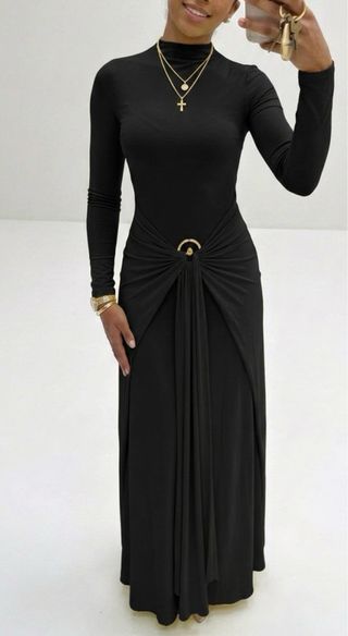 Vestido largo azul elegante manga larga