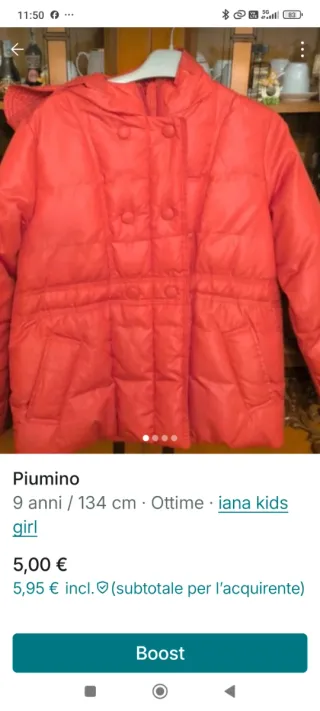 Giubbotto rosso bambina con cappuccio