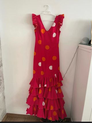 Vestido Flamenca Lunares Rojo Naranja