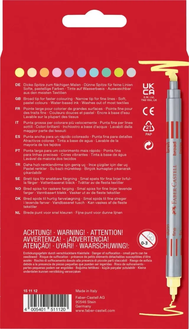 Pack 10 Rotuladores doble punta. Colores pastel