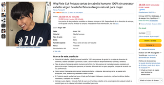 Peluca Pixie Cut Humana Negra