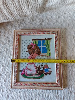 Cuadro punto de cruz niña buenas noches rezar