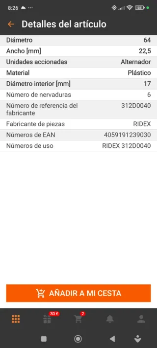 Polea Inversora Guía Correa Poli V RIDEX 312D0040