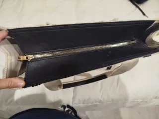 Bolso de tela beige y negro