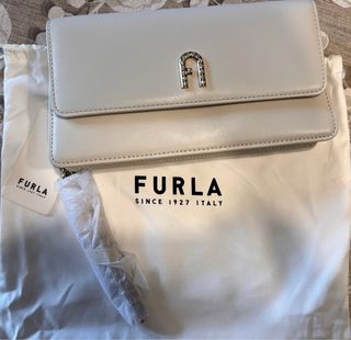 Borsetta Furla bianca con logo in Swarovski