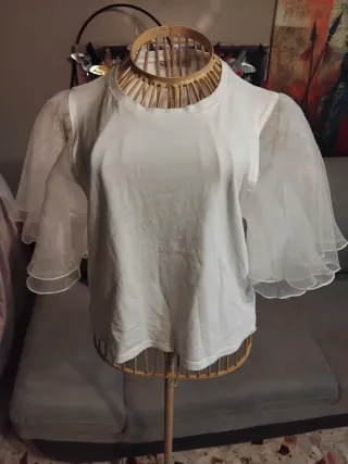 Zara Camicetta Donna Bianca Maniche Organza