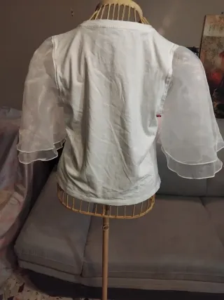 Zara Camicetta Donna Bianca Maniche Organza