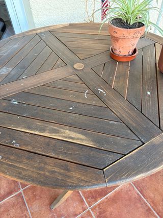 Mesa redonda de teca plegable