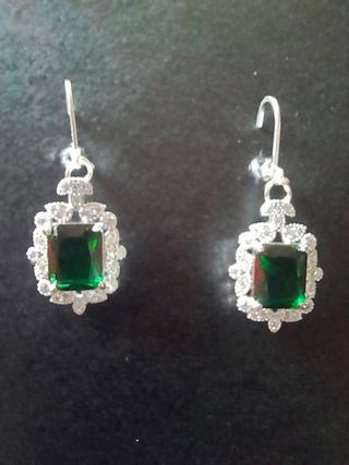 Pendientes Plata Esmeralda Rectangular