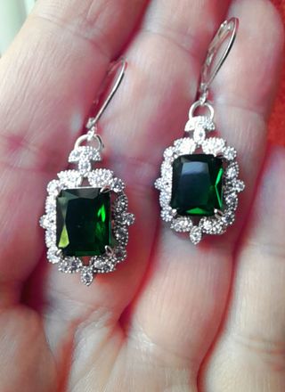 Pendientes Plata Esmeralda Rectangular