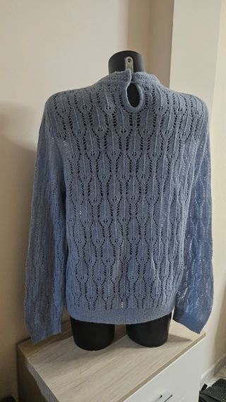 Jersey fino de punto azul con LANA de ALPACA