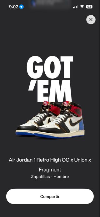 Jordan 1 Fragment x Union Talla 43